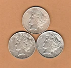 LOT OF 3 PEACE SILVER DOLLARS 1922. 1923-S, 1924 XF OR BETTER