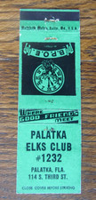 ELKS CLUB LODGE #1232 MATCHBOOK COVER: PALATKA, FLORIDA c1960s MATCHCOVER -M9