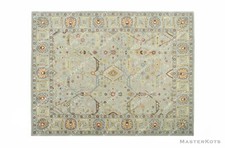 Tapis Main Oushak Oriental 100% Laine - 8x10 Ft (2.4x3m) Gris Floral - Tufté à La Main - Neuf