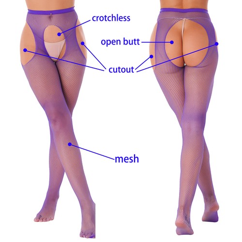 Damen Mid Waist Strumpfhose Netzstrümpfe Schritt offen Overknee Strumpfhose - Bild 59 von 91