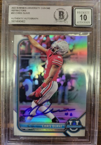 Chris Olave Signed Bowman University Card #93 Beckett Auto 10 Saints Ohio St