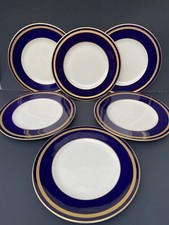 6 Old Ivory Syracuse Dinner Plates 10-1/4” Cobalt Blue Gold Encrusted; WAYNE???