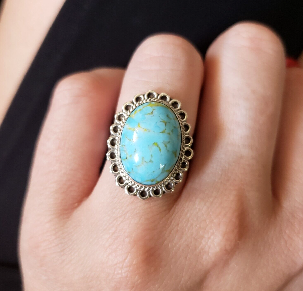 MEXICO Vintage Sterling Silver Light Blue Turquoise Ring Size Womens  Artisan