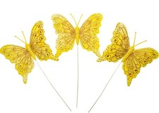 12PC 4" Yellow Gold Glitter Feather Butterflies Craft DIY Wedding Cake Topper