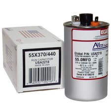 55 MFD x 370 / 440 VAC Round Run Capacitor AmRad USA2218 - Made in USA
