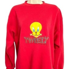 Vintage Tultex Tweety Bird Looney Tunes Sweatshirt Long Sleeve Red Size Large