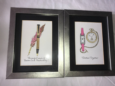 2 HIS&HERS MPRESSIONS Emboss GLITTER Art PRINT LRM Feather PENS Pocket WATCH 9¼''