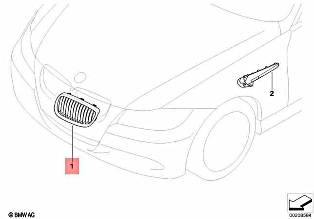 Genuine BMW E90 E92 Radiator Kidney Black Chrome Grille Right OEM  