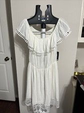 Express Women''s White Multi Size Medium Fit & Flare Dress