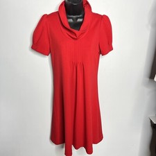 Calvin Klein Dress Womens 6 Red Pleated Mock Neck Short sleeve Tunic Casual