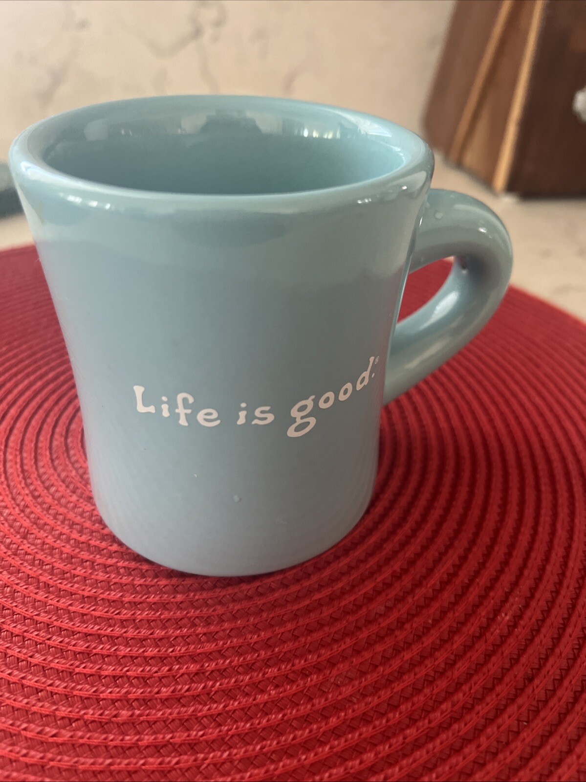 Life Is Good Smile Mug Ceramic Blue Coffee Tea Cup Good Home By Life Is Good Cup