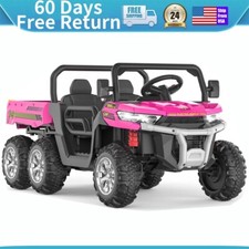 24V Two Seaters Ride On Dump Truck with Electric Dump Bed 6 Wheeler Kids UTV