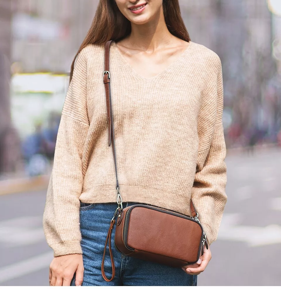 Femme Cuir RFID Sac en Bandouli re Sac d paule Pochette Double Fermeture clair