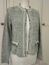 Ladies Blazer Green Knitted Uk 12 M Hallhuber Metallic Threads Formal