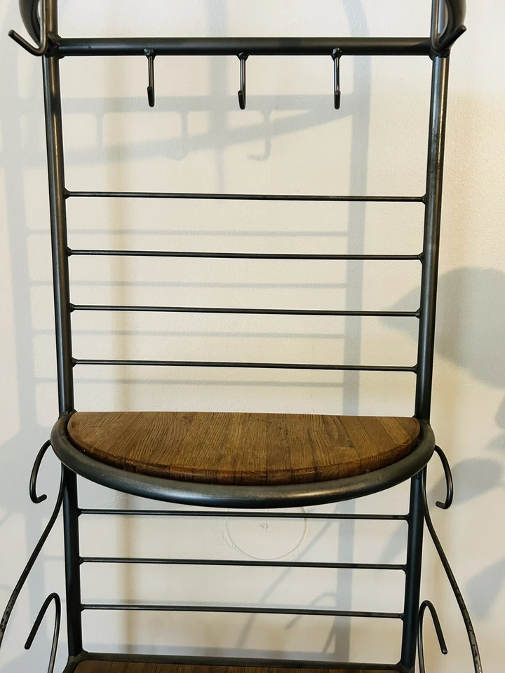 法国乡村风格复古锻铁和木材窄面包机(花)架 — 第 4/4 张图片