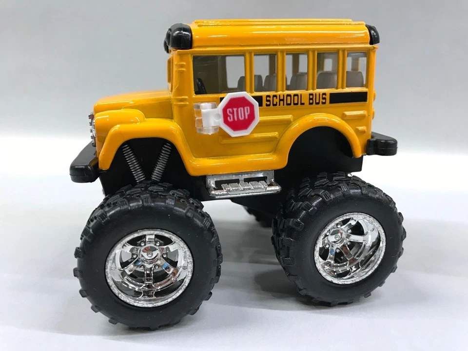 4" Kinsfun Monster Funny Big Wheel School Bus Diecast Model Toy Pull Action Kids - Image 2 of 2