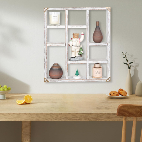 17.7X15.7-Inch Shadow Box Shelf 9-Slot Rustic Floating Shelves Larger Wall Mount - Picture 4 of 9