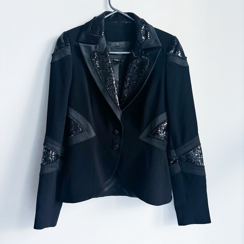 Vintage Identify Structured Sequin Detail Black Evening wear Blazer 4 - Picture 2 of 6