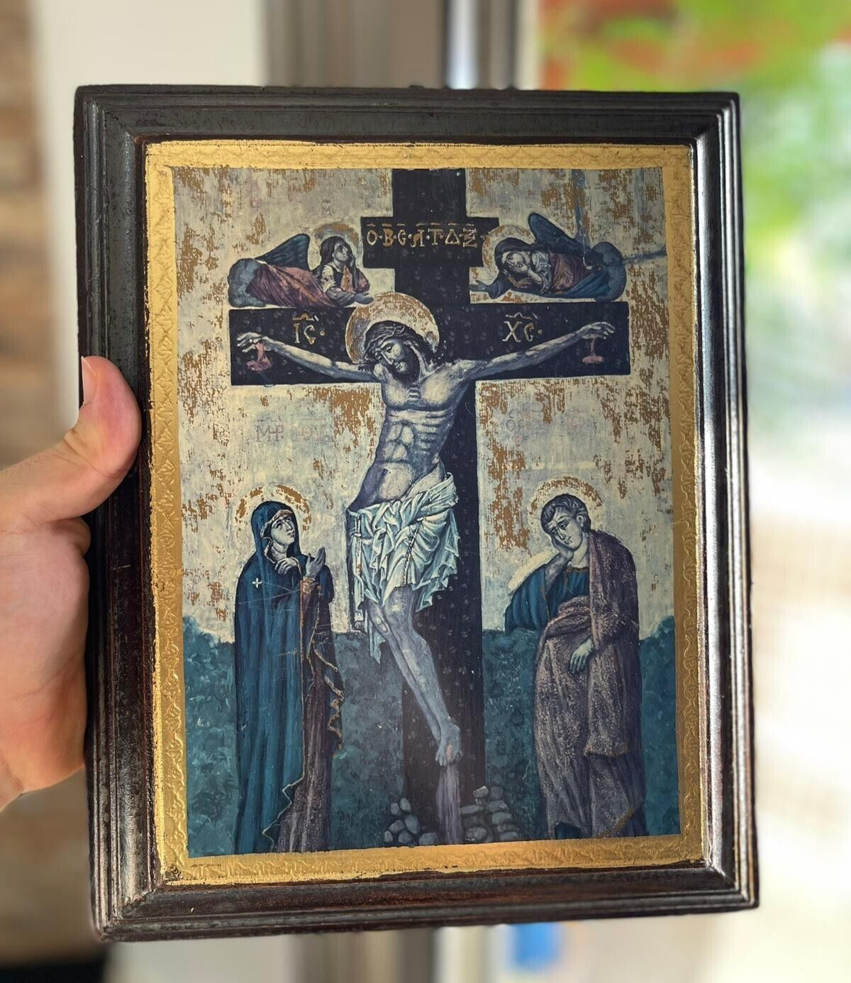 Vintage Rare Icon Jesus Christ Cross 20th Old Orthodox wood Gold Gilt⭐