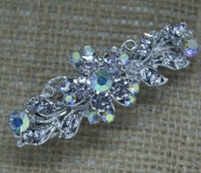New Silver Tone Flower Rhinestone clear Color Hair Clip Barrette ha2189