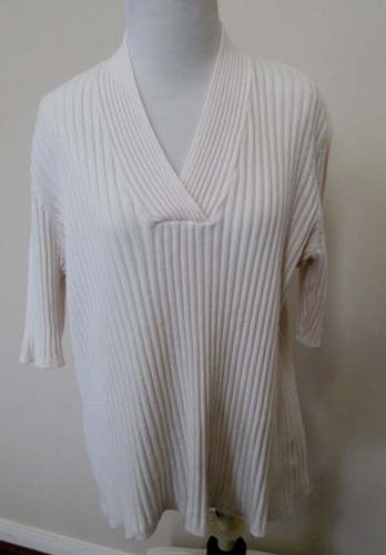 George weiß V-Ausschnitt Kurzarm Damen Stretch Strick Top XL 16-18 Pullover Shirt