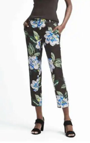 Banana Republic Avery-Fit Floral Pants Rayon Linen Black Inseam 26 Size 0 Career