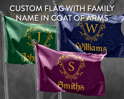 Personalisierte Flagge mit Familiennamen im Wappen, 3x5 Fuß / 90x150 cm Größe, Made in EU