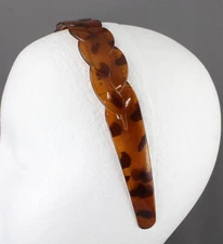 Brown plastic braided headband braid link hair band accessory grip teeth 1" wide