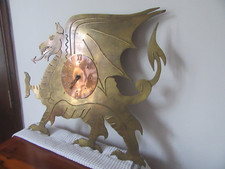 Large Welsh Dragon Wall Clock Heavy Brass & Copper, Handmade Dragon Clock