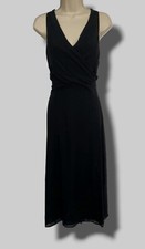  495 Theory Women's Black Silk V-Neck Sleeveless Wrap Dress Size 6