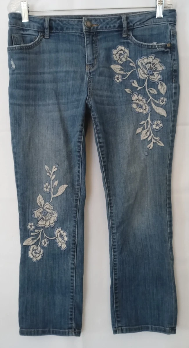 Simply Vera Wang Embroidered Denim Capri Jeans Conservative Mom