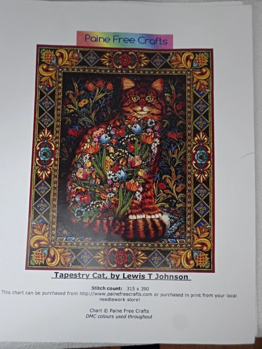 Tapestry Cat Cross Stitch Pattern Chart 315 x 390 Stitch Count Colorful
