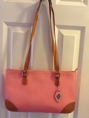 I SANTI Pink LEATHER  W/BEIGE TRIM SHOULDER BAG/PURSE 13  X 8 