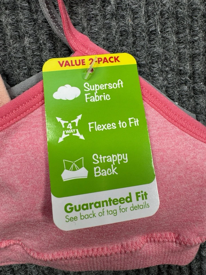 Hanes Bralette Girl Small Sports Bras On The Go Comfort 2-Pack Pink Gray New - Image 3 of 4