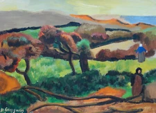 Rare fine unique Tahitian landscape painting, signed Paul Gauguin, w COA