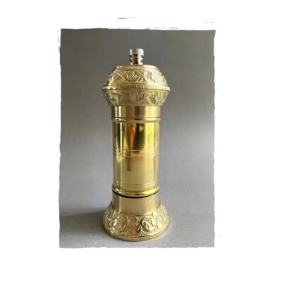 Turkish Pepper Grinder, Flowers Engraved Manual Brass Mill