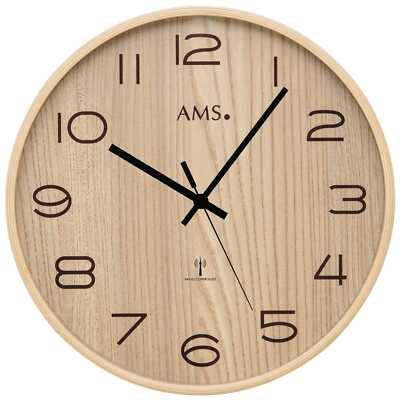 AMS -Naturholz 28cm- 5514 Moderne Wanduhr mit Funkwerk, Funkuhr
