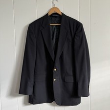 Lands End Navy Blazer Mens 42L Gold Anchor Buttons Wool Sport Coat Jacket USA