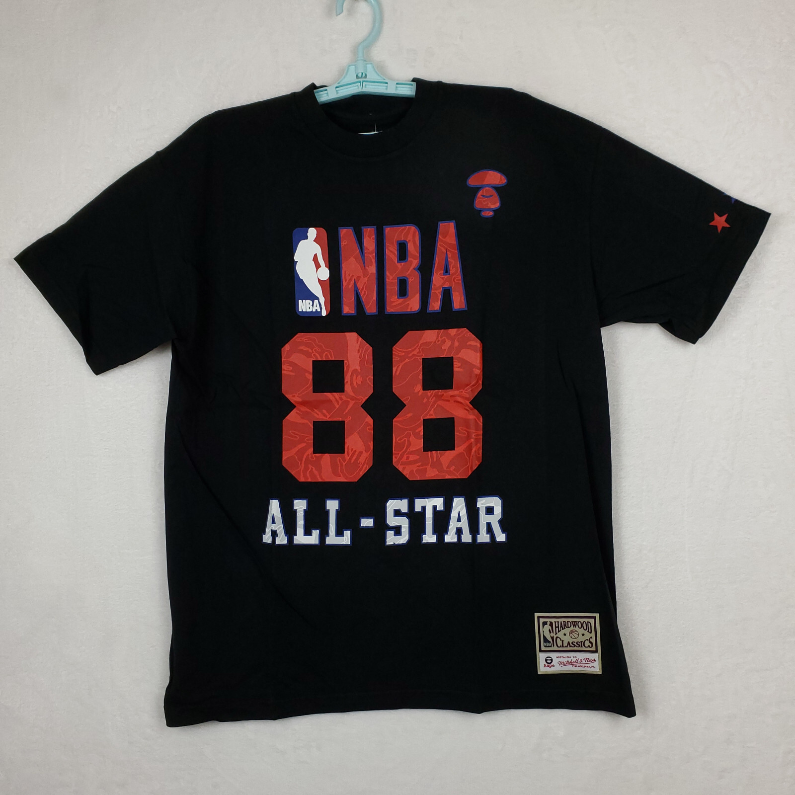 AAPE BAPE NBA All-Star Mitchell & Ness Large Shirt #88 Red Blue Stars Black NWT thumbnail 2