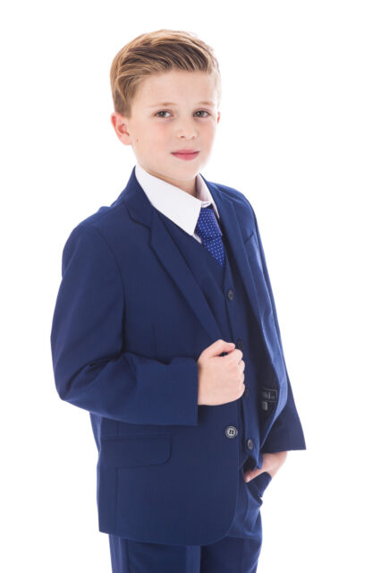 Boys Blue Suits Royal Blue Suit Navy Formal Wedding PageBoy Party Prom 5pc Suit PU11841