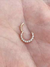 Hinged Nose Ring Septum Clicker Daith Hoop with Natural Diamonds 14k Gold