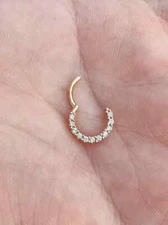 Hinged Nose Ring Septum Clicker Daith Hoop with Natural Diamonds 14k Gold