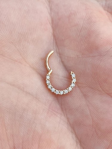 Hinged Nose Ring Septum Clicker Daith Hoop with Natural Diamonds 14k Gold - 第 1/2 張圖片