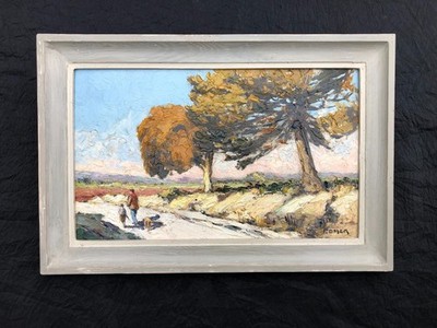 Altes Ölgemälde_Francois Omer  1885 - 1950)_Route en Provence Environs d'Avignon
