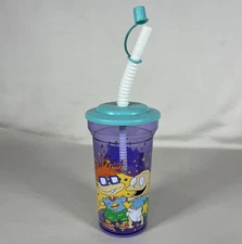 Vintage Rug Rats Cup Purple with Blue Lid and Straw Zak Designs, Tommy & Chuckie