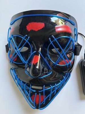 2x LED Light-Up Full Face Masks w/ Straps, Inline On/Off Switch Black/Blue/Red