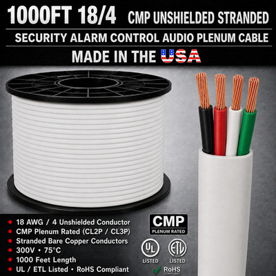 1000FT 18/4 CMP Unshielded Stranded Security Alarm Control Audio Plenum Cable