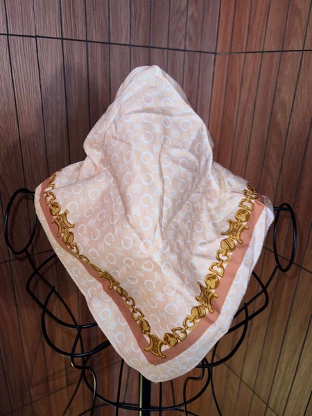 Celine Vintage Cotton Scarf Monogram Beige Camel 49x49cm