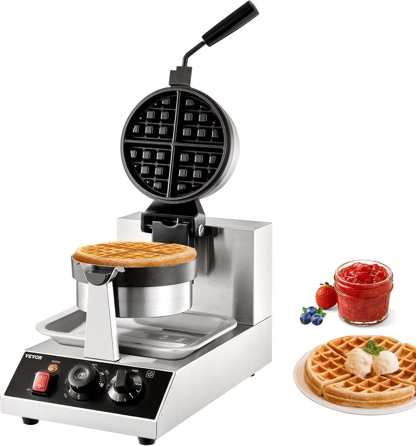 Commercial Waffle Maker, 1300W Round Waffle Iron, Non-Stick Rotatable Waffle Bak
Opens in a new wind