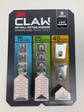 NEW 3M CLAW SET 8-Pack STEEL Drywall Picture Hangers 15/25/45 LB +8 Spot Markers